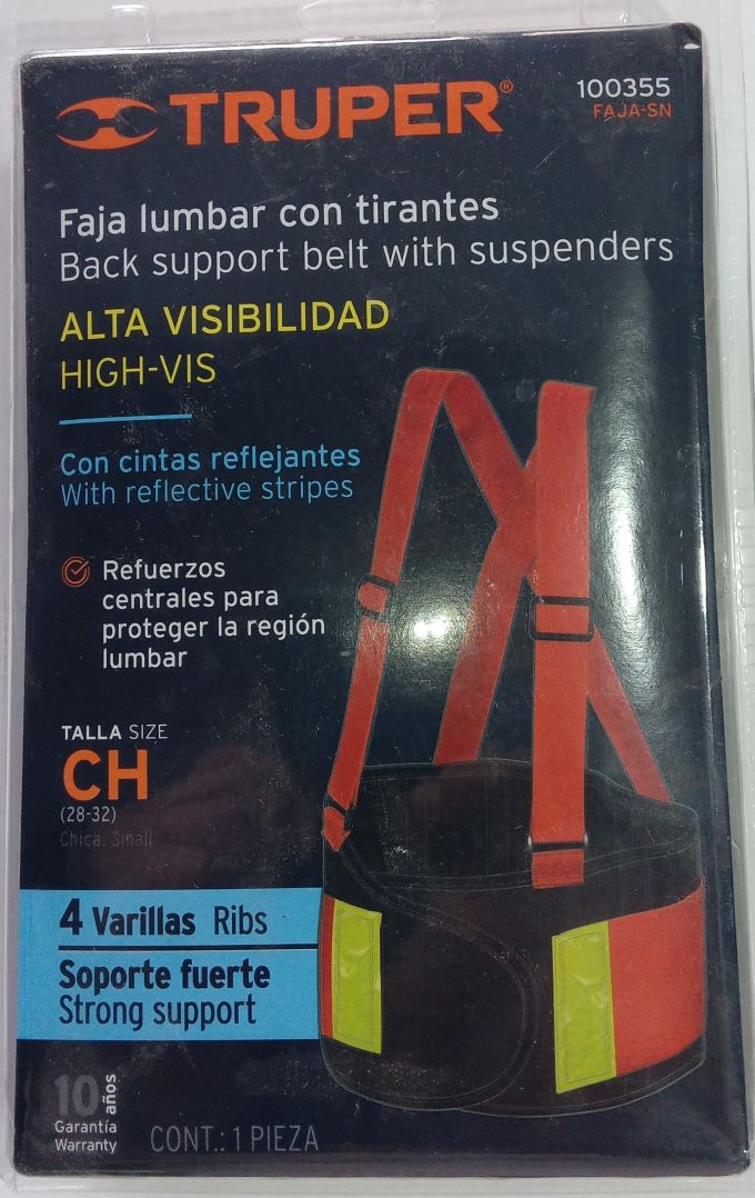 Faja lumbar naranja c/cintas de alta visibilidad, CH, Truper