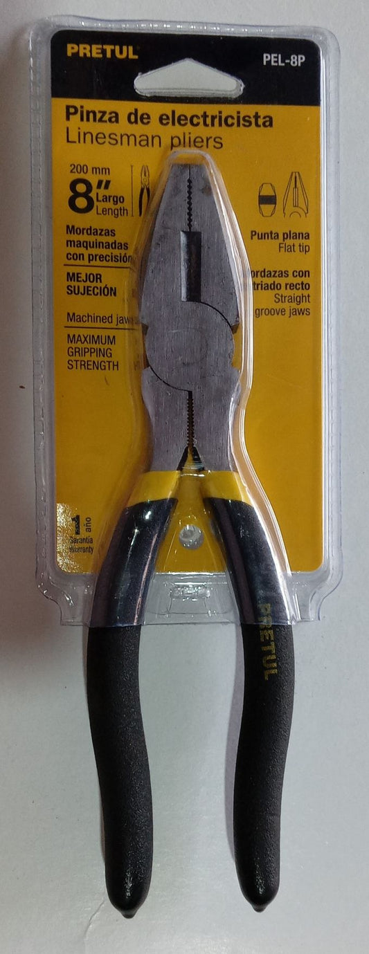 Pinza para electricista 8" mango de PVC, Pretul